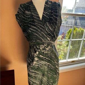 Black, Green, White Silk Women's Dress